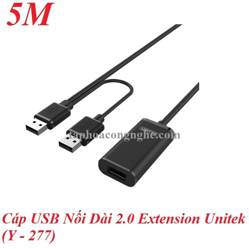 Unitek 98665 Y-277 2.0 5M Màu Đen Cáp Usb Nối Dài Extension có IC khuếch đại 30098665
